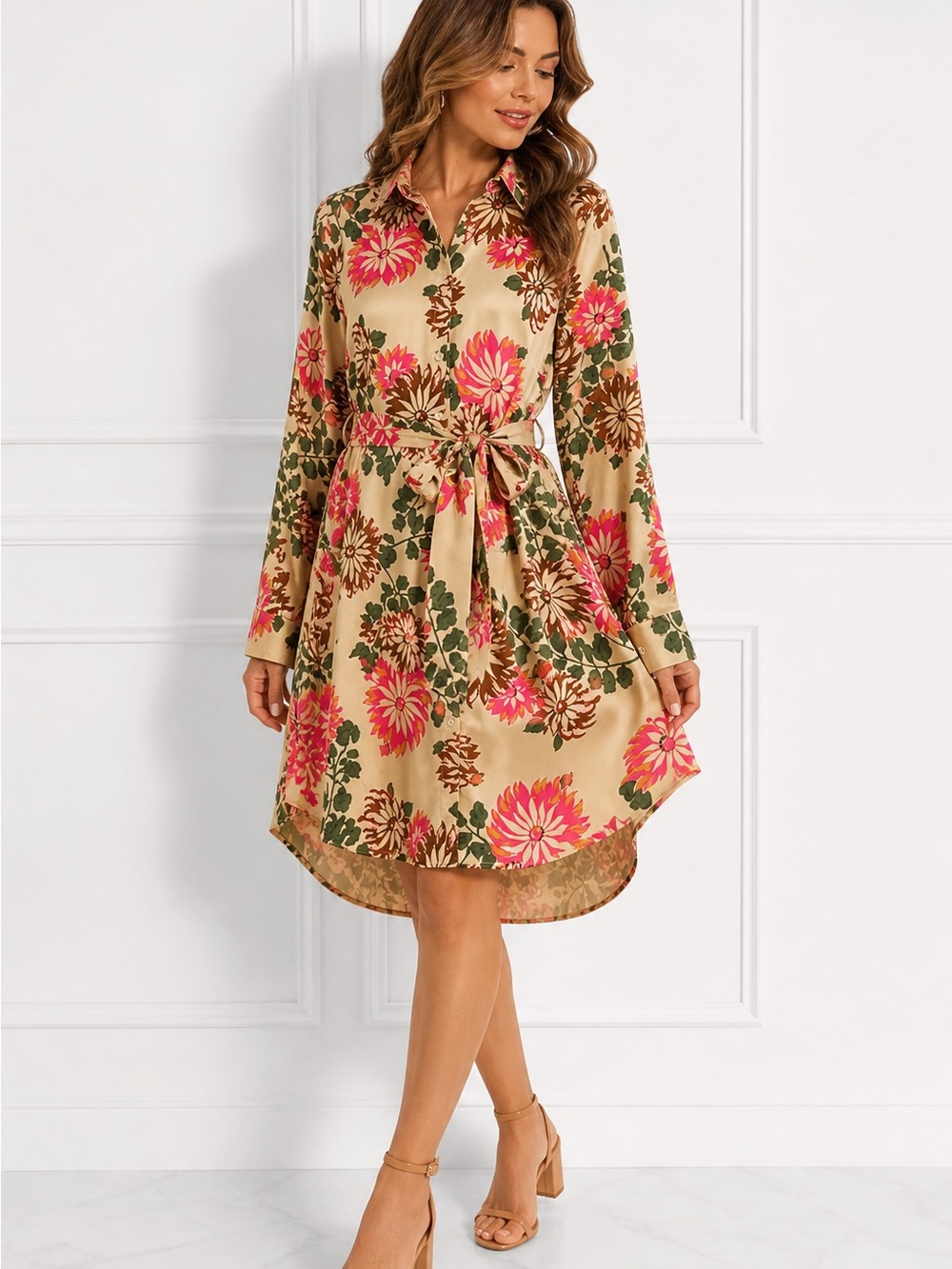 Flora Bea NYC Floral Button Front Shirt Dress Tie Waist Boho Cottagecore NWT XL